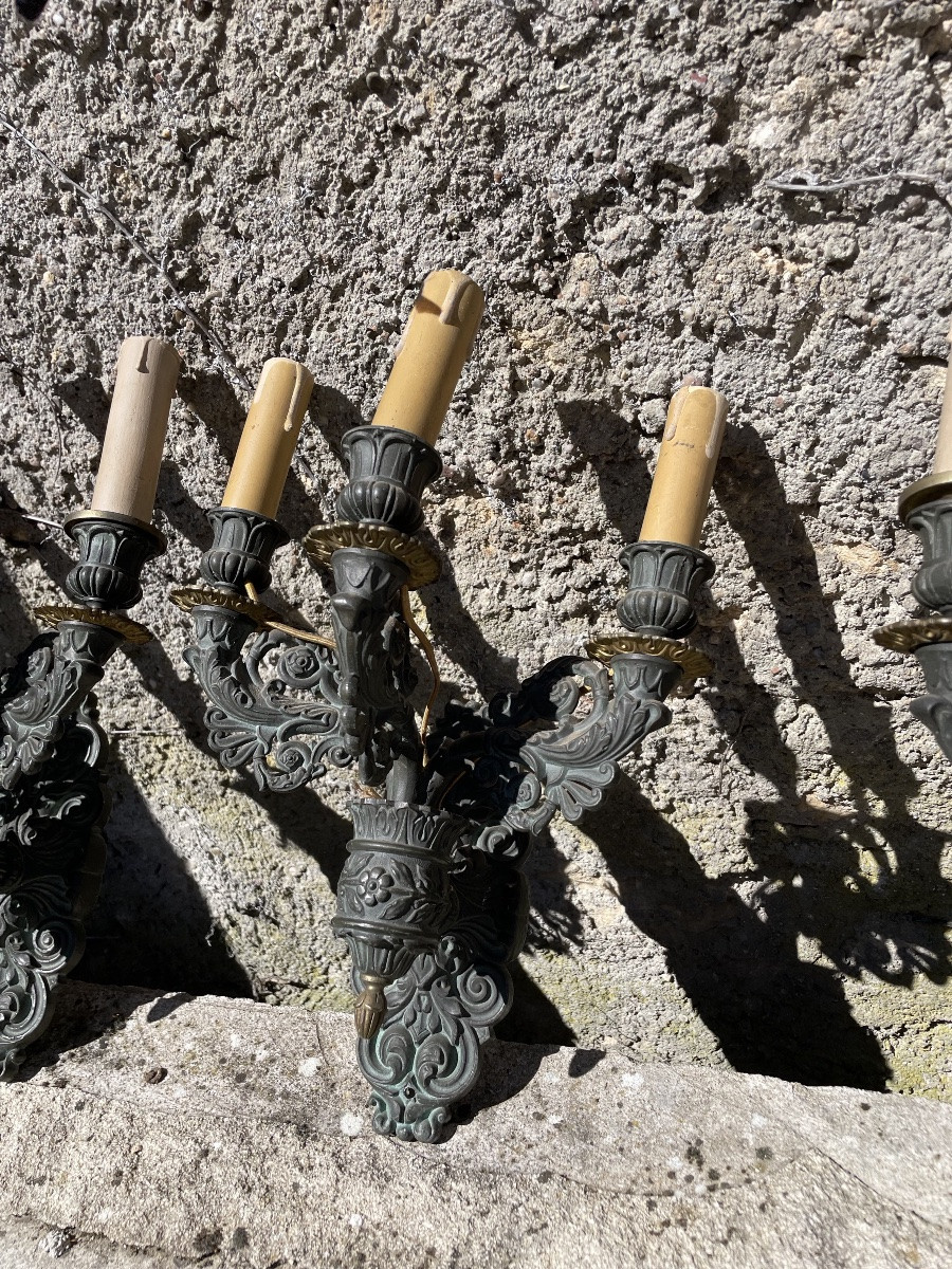 Les 3 appliques d’époque Restauration à deux patines -photo-4