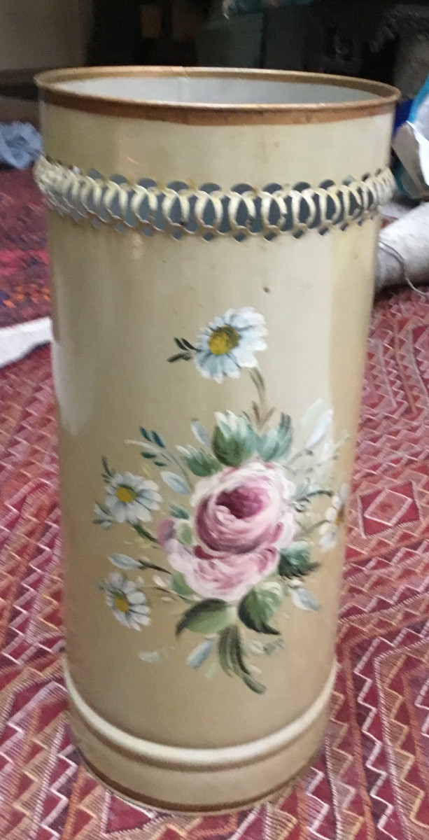 PORTE PARAPLUIE EN TÔLE LAQUÉE À DÉCOR D’UN BOUQUET DE FLEURS-photo-4