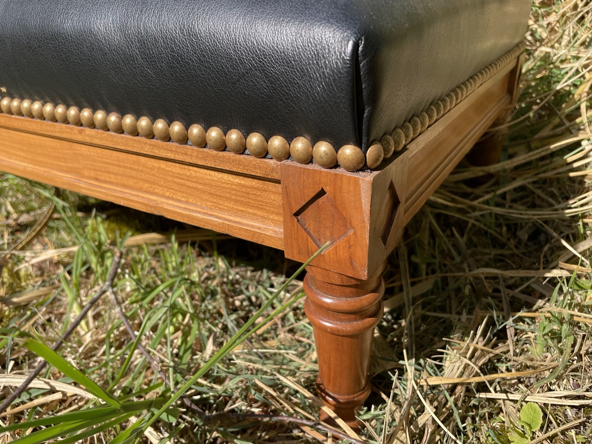 Footrest Covered In Black Leather 
