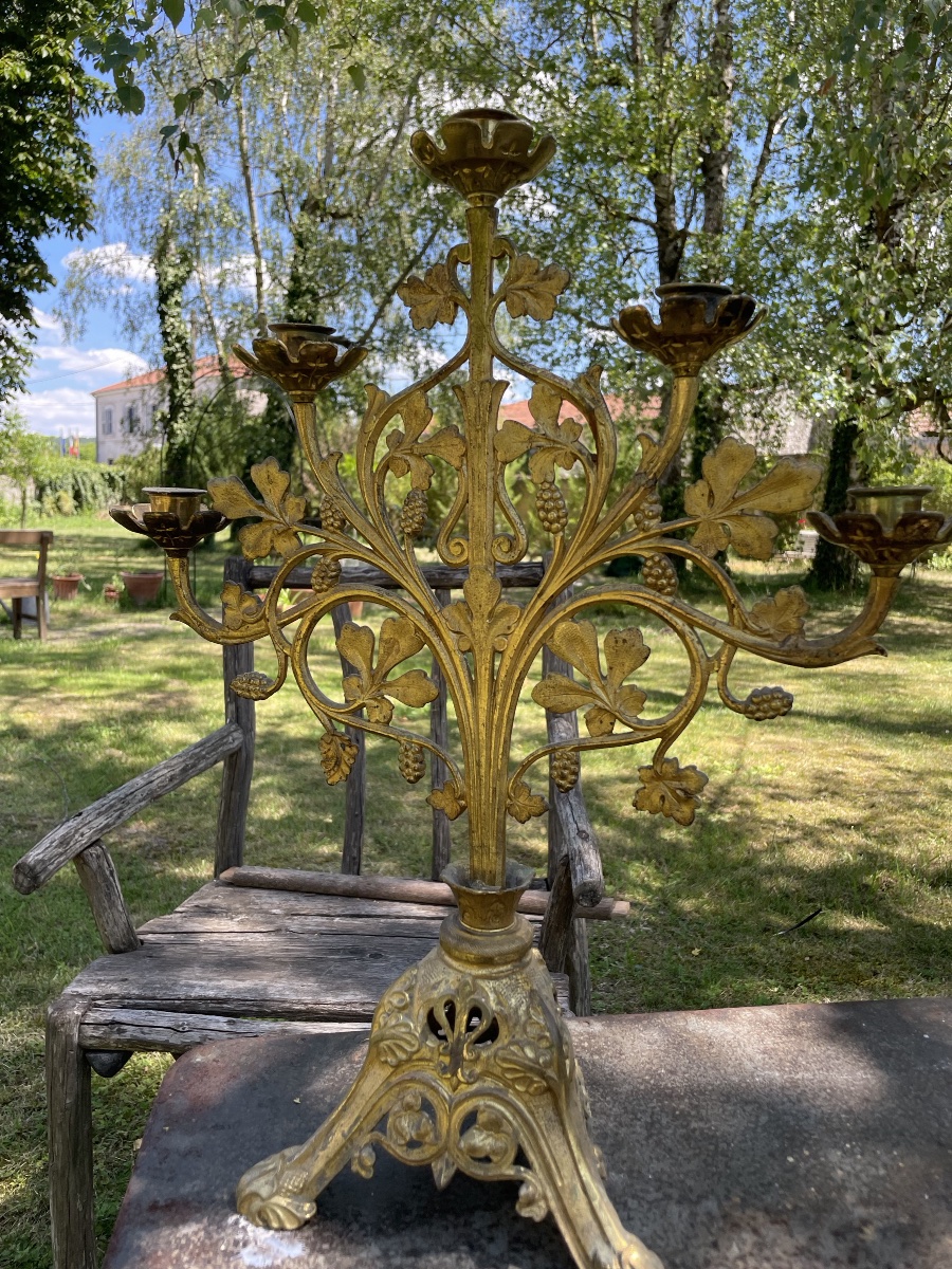 19th-century Bronze And Gilded Brass Altar Candelabrum-photo-3