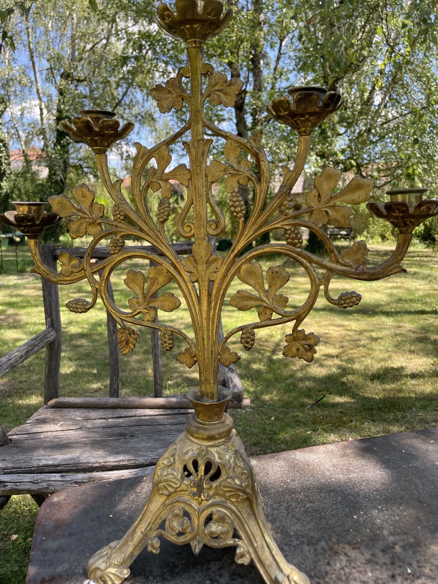19th-century Bronze And Gilded Brass Altar Candelabrum-photo-4
