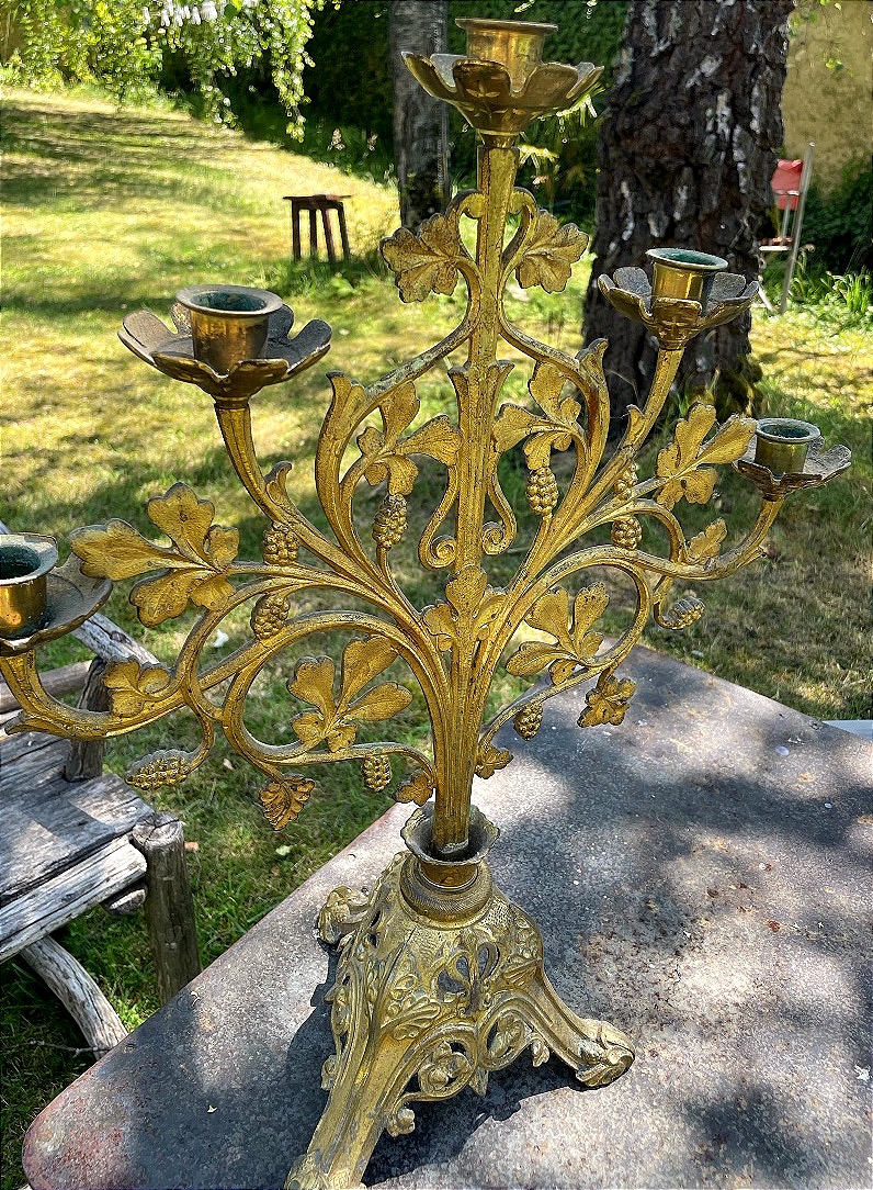 19th-century Bronze And Gilded Brass Altar Candelabrum-photo-2