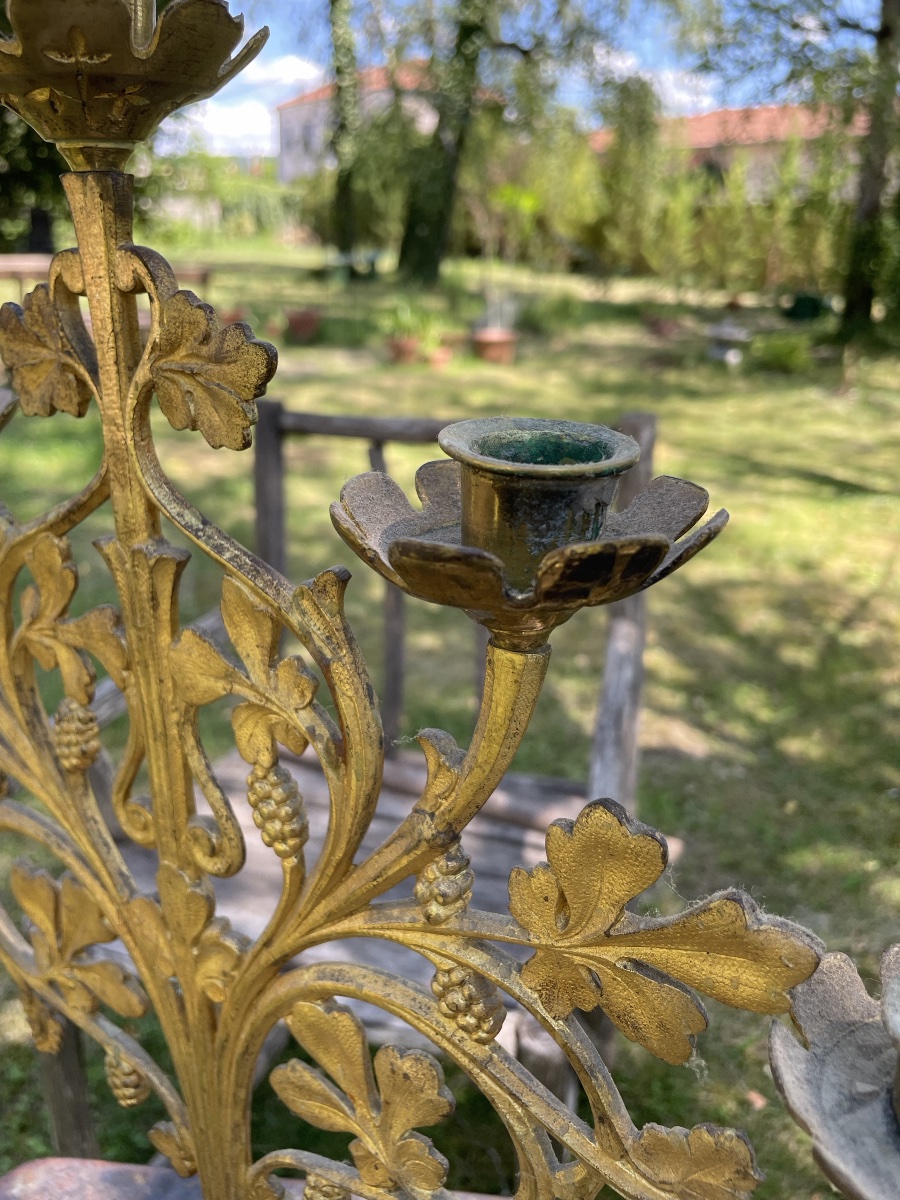 19th-century Bronze And Gilded Brass Altar Candelabrum-photo-4