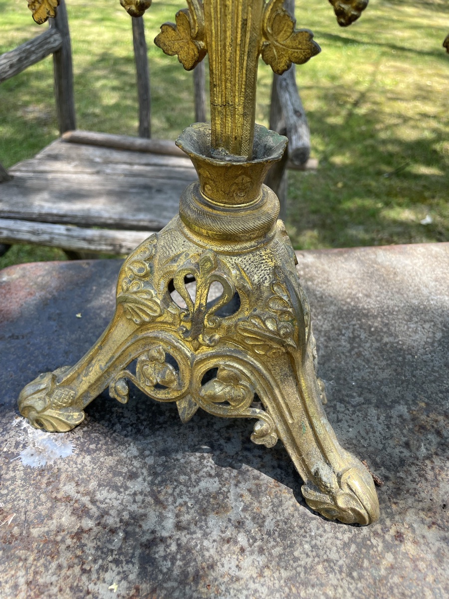 19th-century Bronze And Gilded Brass Altar Candelabrum-photo-7