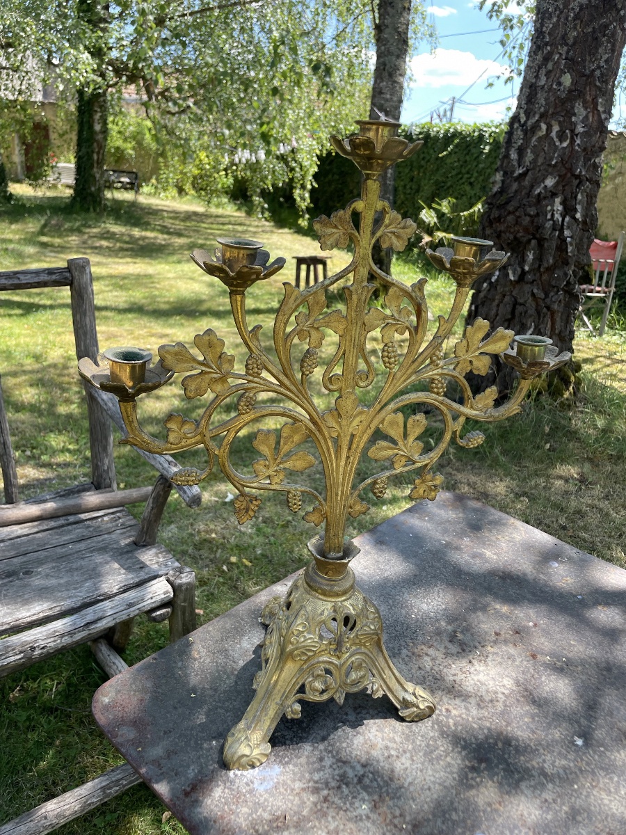 19th-century Bronze And Gilded Brass Altar Candelabrum-photo-8