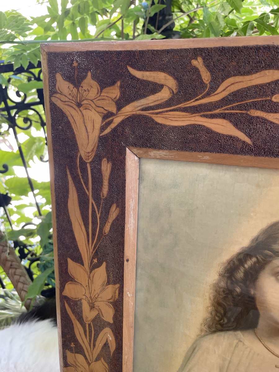 The Pair Of Large Art Nouveau Pyrographed Frames -photo-3