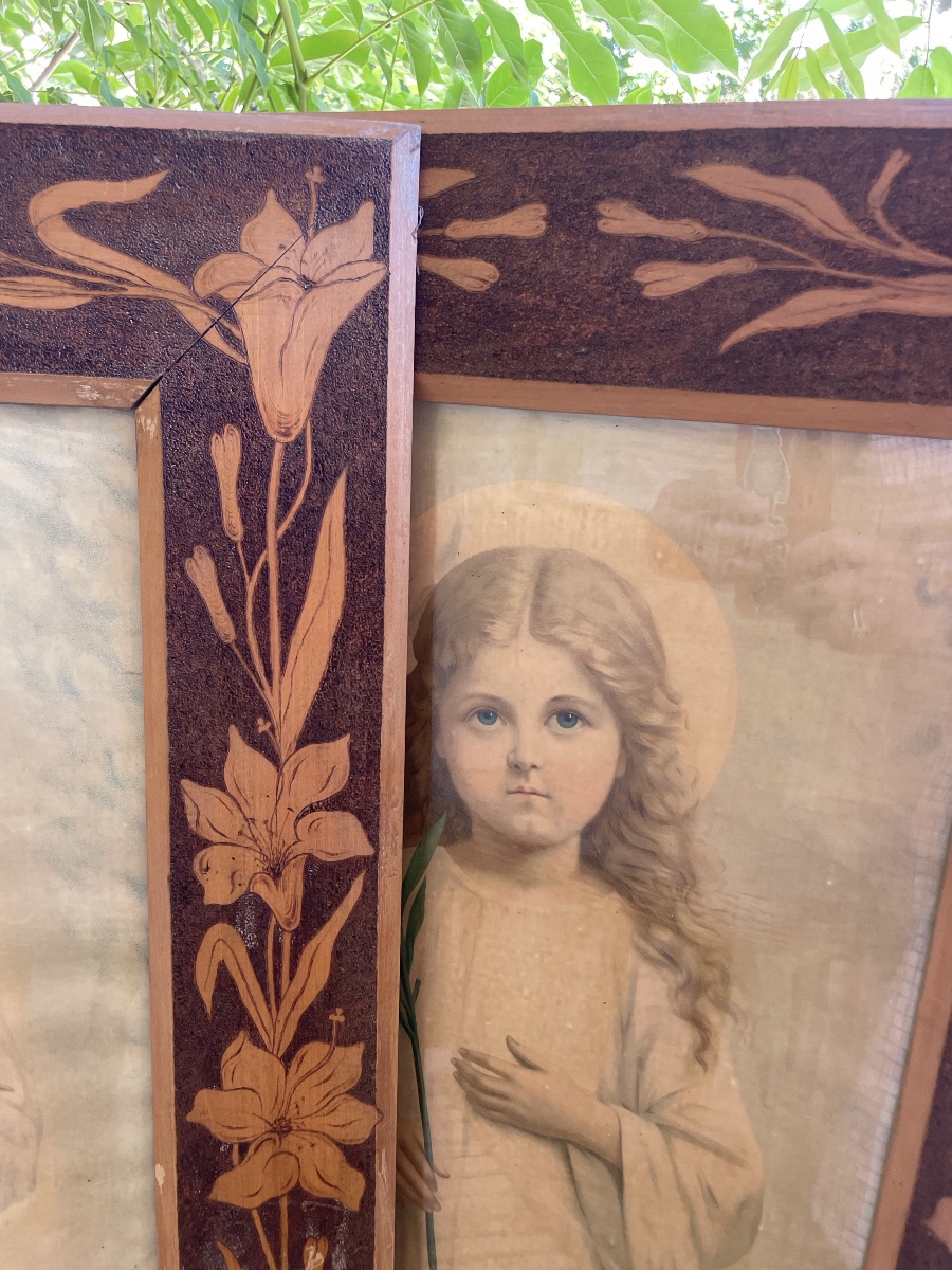 The Pair Of Large Art Nouveau Pyrographed Frames -photo-4