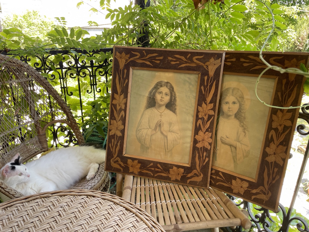 The Pair Of Large Art Nouveau Pyrographed Frames -photo-2