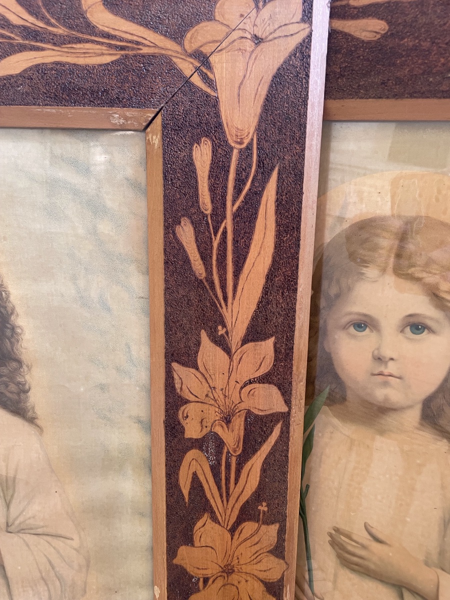 The Pair Of Large Art Nouveau Pyrographed Frames -photo-7