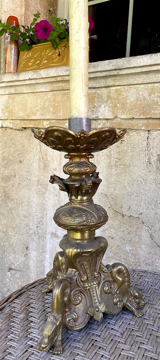 Candle Holder Decorated With Wolves And Bats 