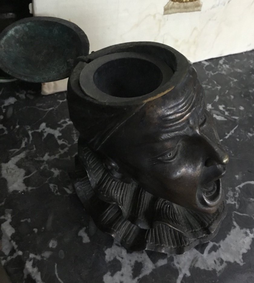 Bronze Inkwell, Grining Pierrot, Not Happy-photo-3