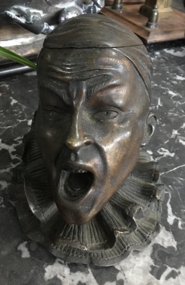 Bronze Inkwell, Grining Pierrot, Not Happy-photo-6