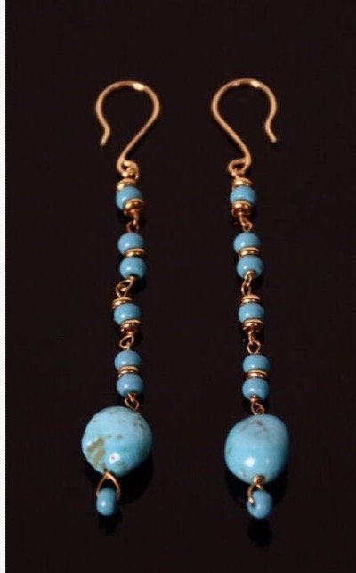 Paire de pendants d’oreilles Or et Turquoises 
