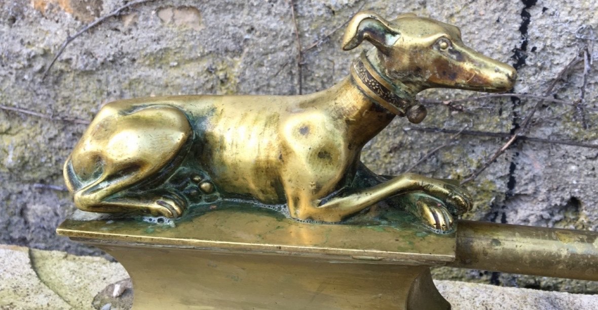 Bronze Fireplace Rail With Greyhounds-photo-3