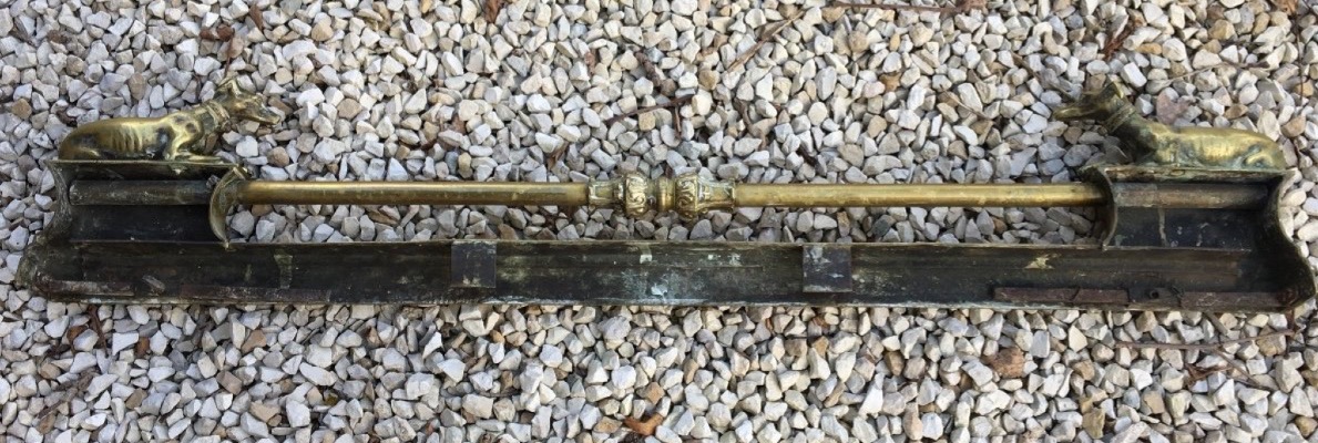 Bronze Fireplace Rail With Greyhounds-photo-4