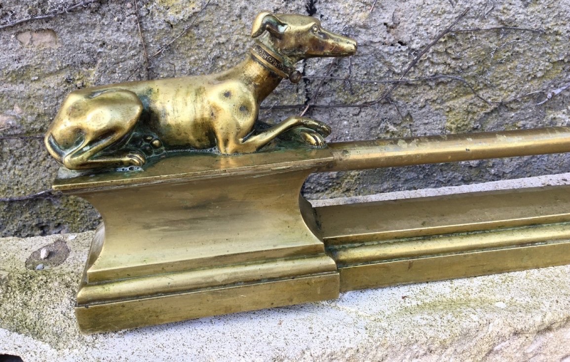 Bronze Fireplace Rail With Greyhounds-photo-5