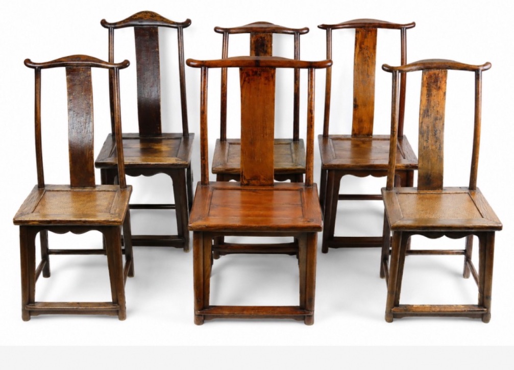 China, Qing Dynasty, 19th Century. 2 Armchairs And 6 Chairs In The “scholar’s Cap” Style-photo-2