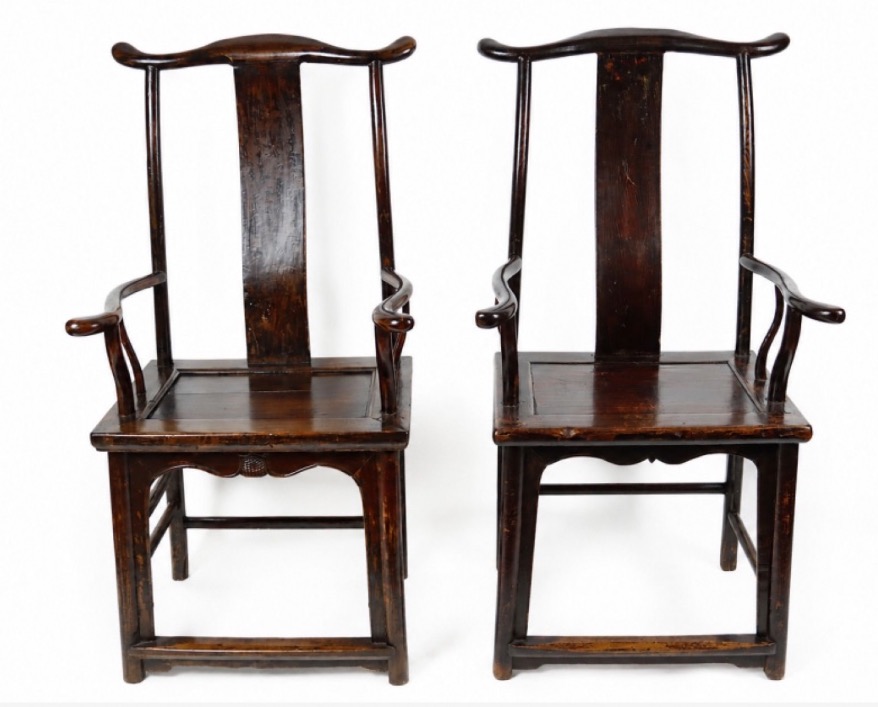 China, Qing Dynasty, 19th Century. 2 Armchairs And 6 Chairs In The “scholar’s Cap” Style-photo-3