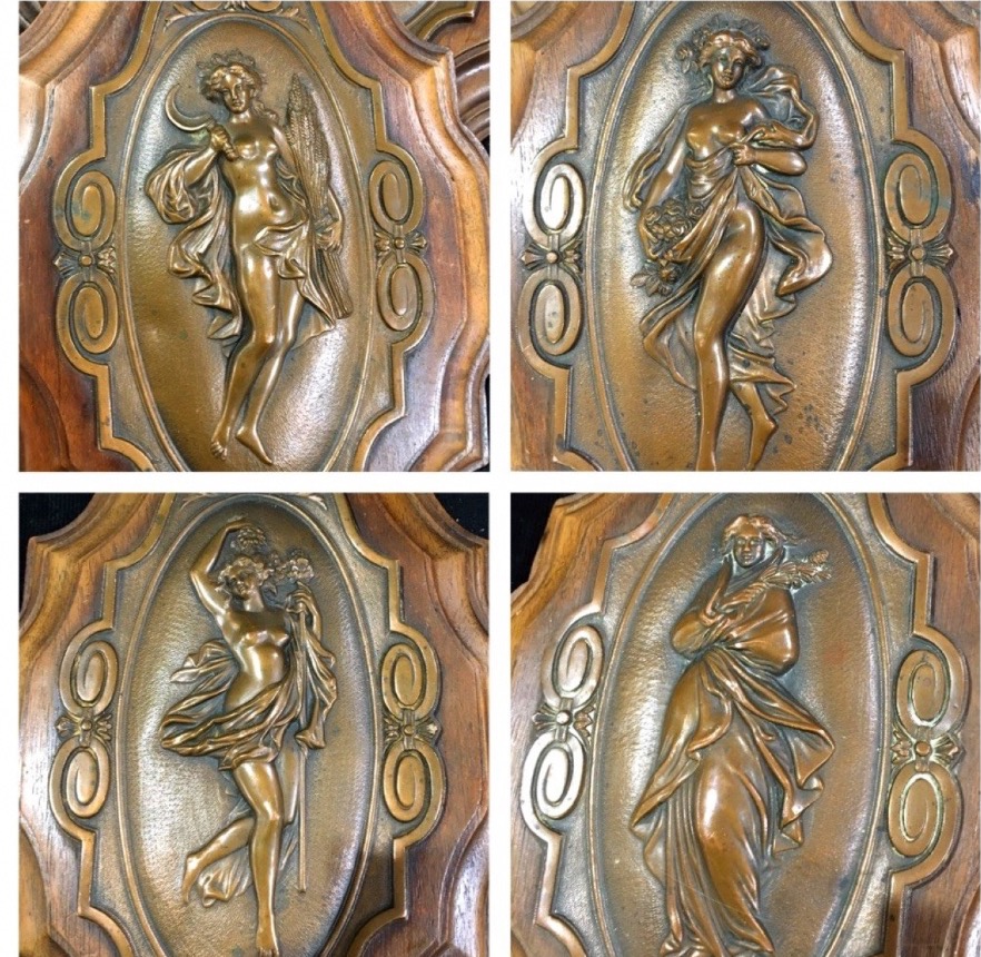 LES QUATRE SAISONS, SUITE DE QUATRE MÉDAILLONS ART NOUVEAU-photo-2