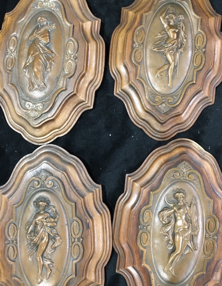 LES QUATRE SAISONS, SUITE DE QUATRE MÉDAILLONS ART NOUVEAU-photo-4