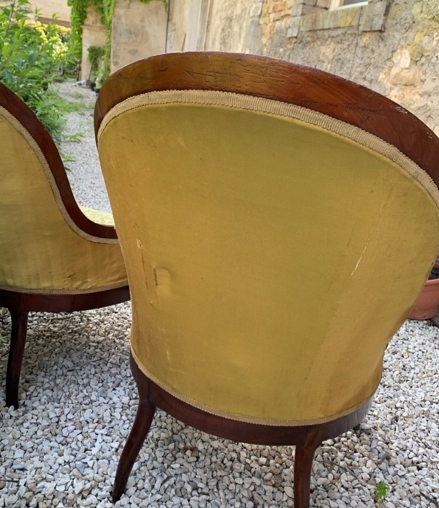 A Pair Of Louis Philippe Armchairs, With Mahogany Gondola-style Backrest, 19th-century Seats-photo-2