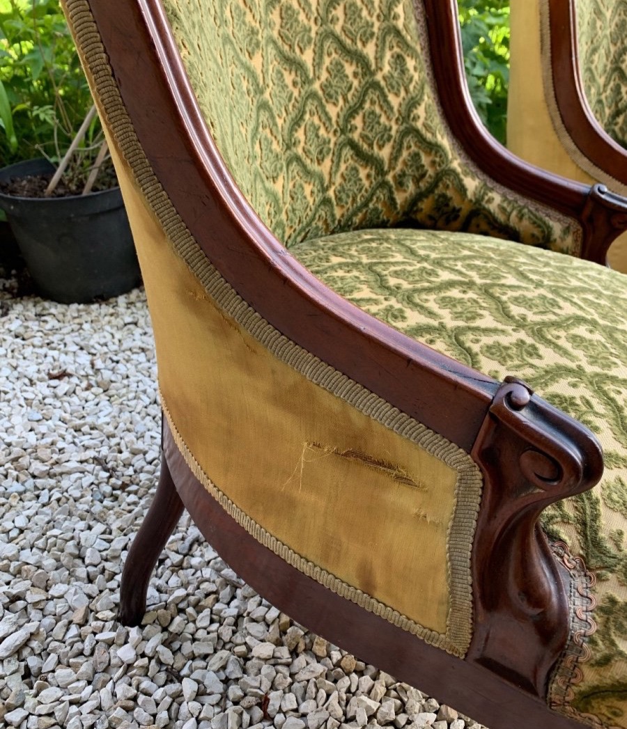 A Pair Of Louis Philippe Armchairs, With Mahogany Gondola-style Backrest, 19th-century Seats-photo-3