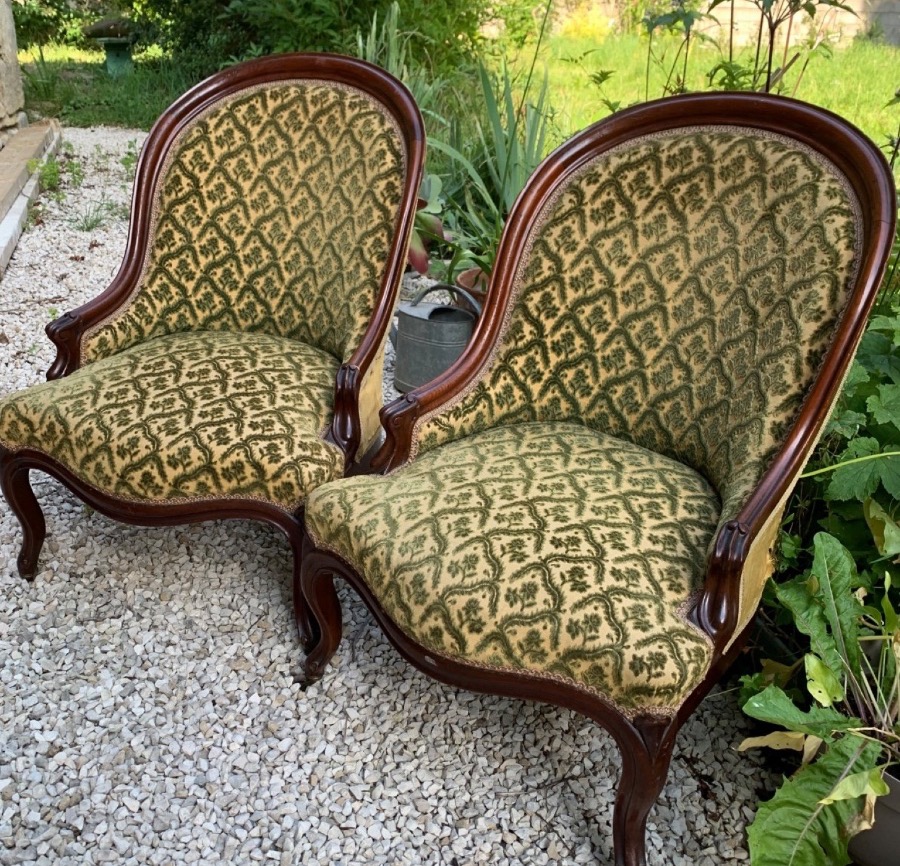 A Pair Of Louis Philippe Armchairs, With Mahogany Gondola-style Backrest, 19th-century Seats-photo-1