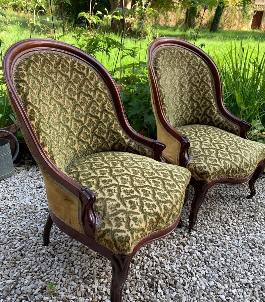A Pair Of Louis Philippe Armchairs, With Mahogany Gondola-style Backrest, 19th-century Seats-photo-4