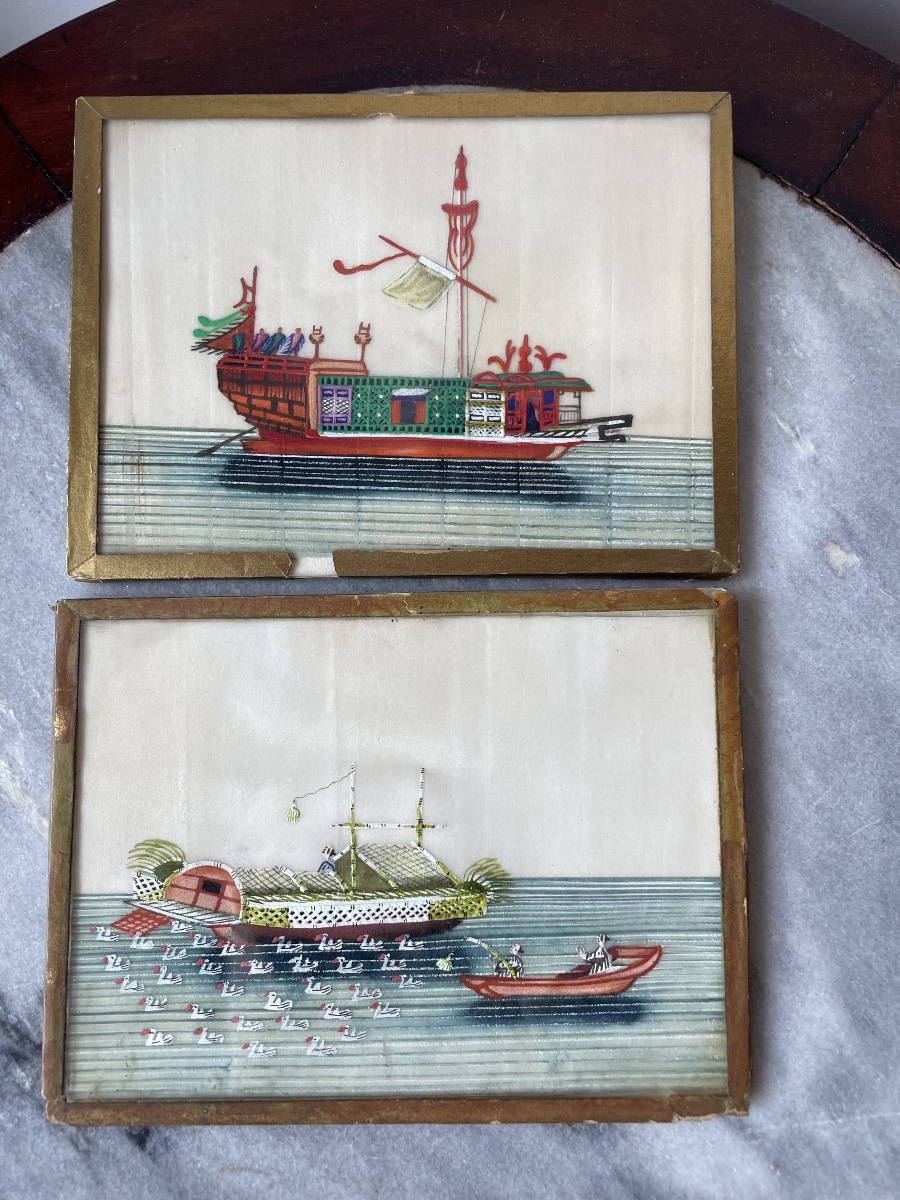 The Two Small Chinese Paintings On Rice Paper-photo-3