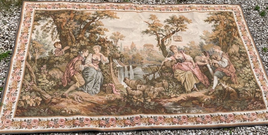 LA BERGERE A L’OISEAU TAPISSERIE PANNEAU GOBELIN-photo-2
