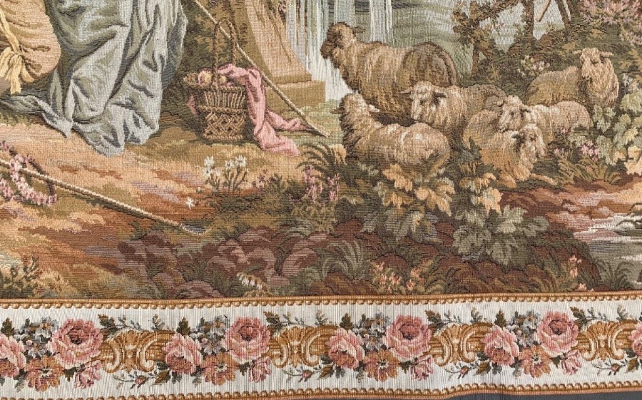 LA BERGERE A L’OISEAU TAPISSERIE PANNEAU GOBELIN-photo-3