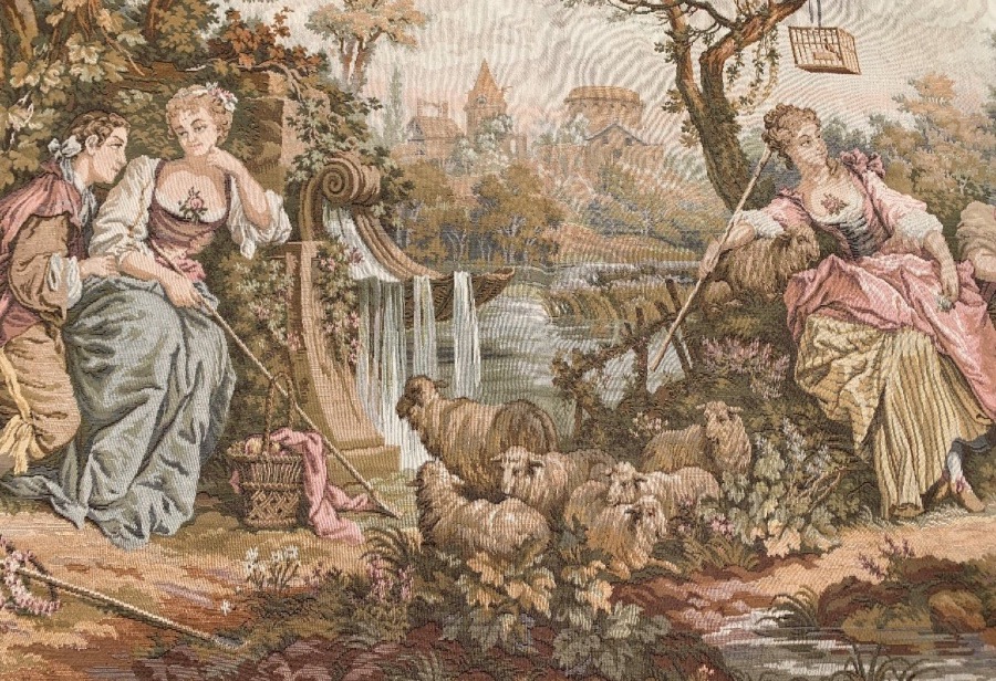 LA BERGERE A L’OISEAU TAPISSERIE PANNEAU GOBELIN-photo-2