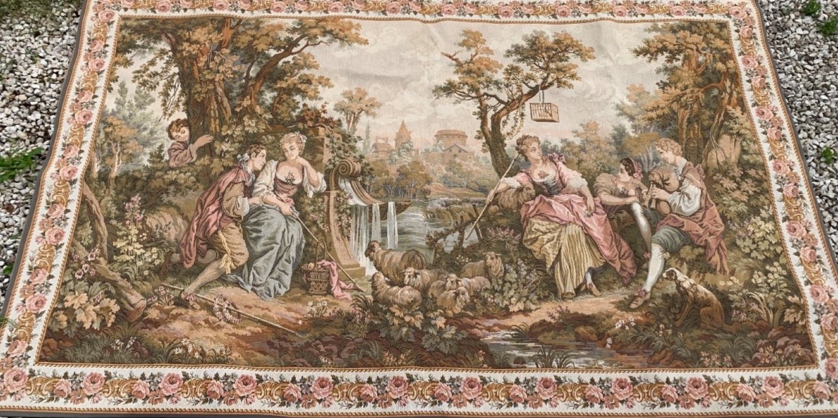 LA BERGERE A L’OISEAU TAPISSERIE PANNEAU GOBELIN-photo-5