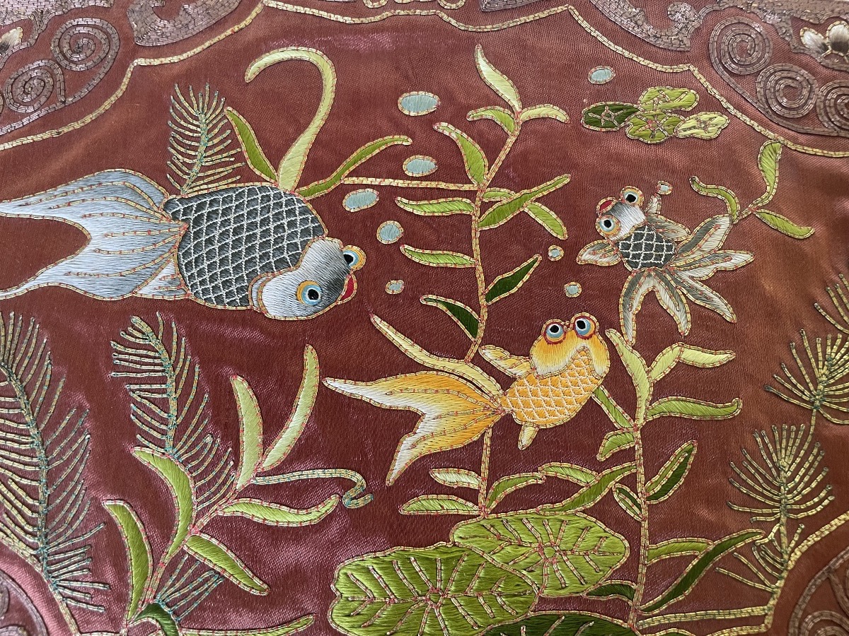 Chinese Embroidery With Fish Motifs 