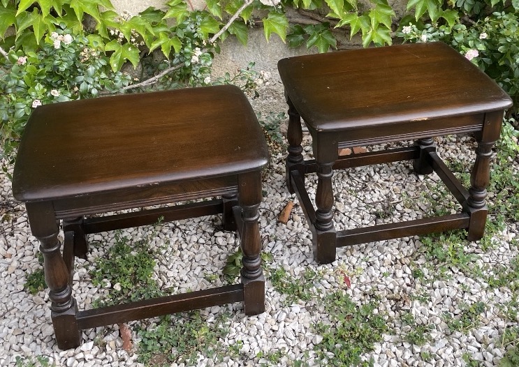 Pair Of Stained Wooden End Tables, England -photo-2