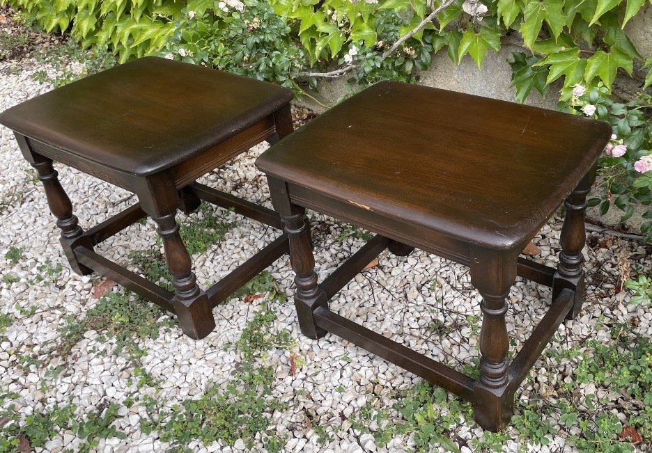 Pair Of Stained Wooden End Tables, England -photo-4