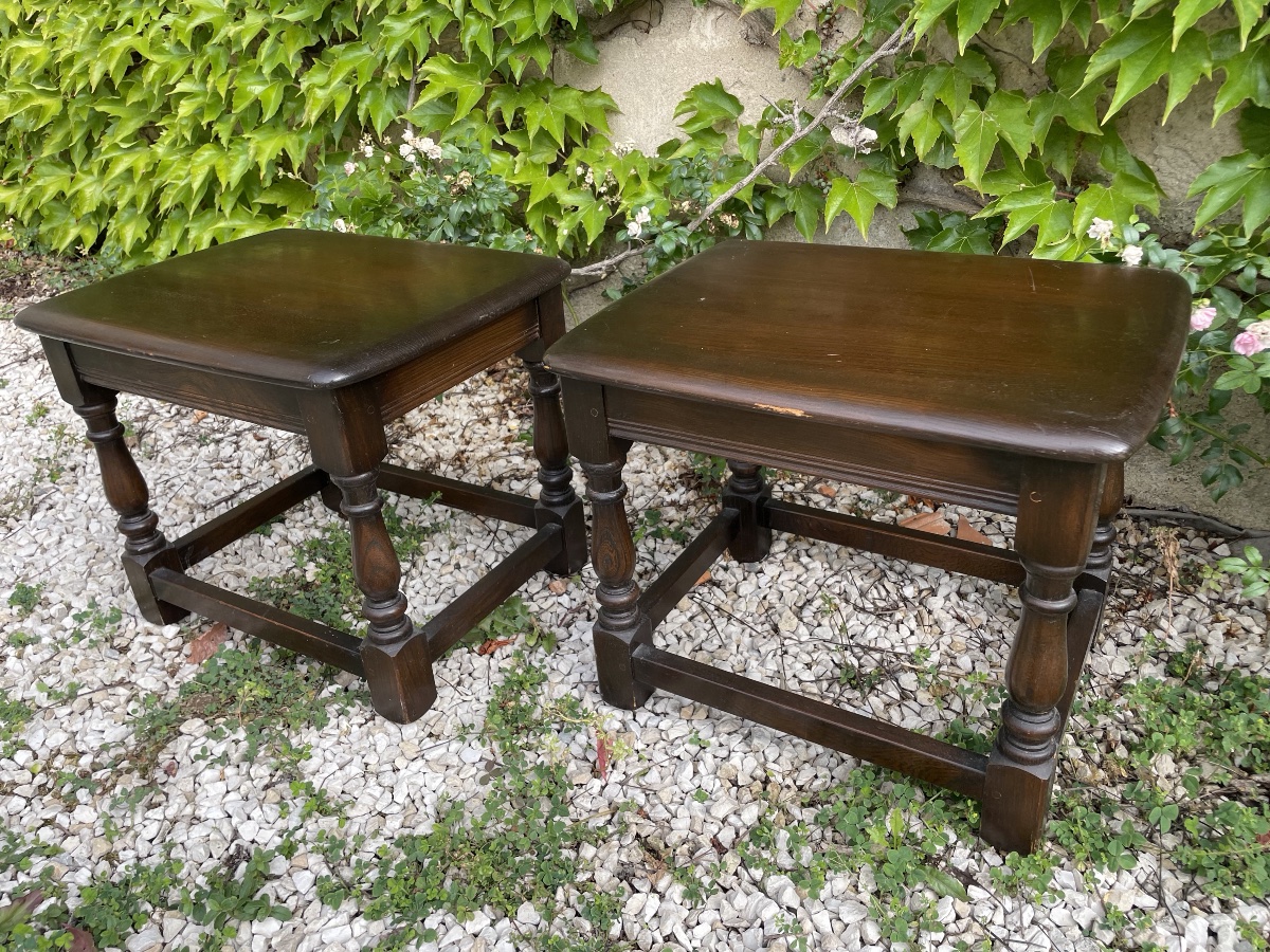 Pair Of Stained Wooden End Tables, England -photo-4