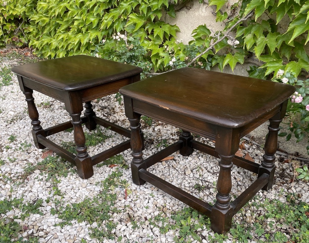 Pair Of Stained Wooden End Tables, England -photo-5