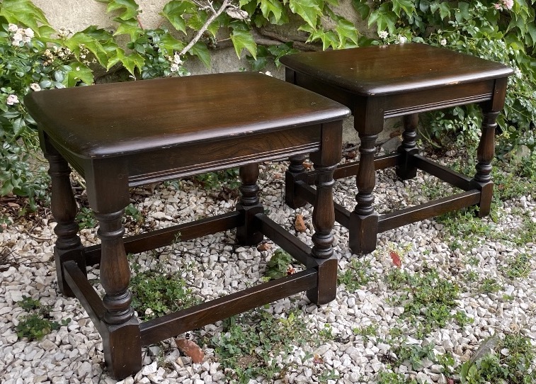 Pair Of Stained Wooden End Tables, England -photo-6