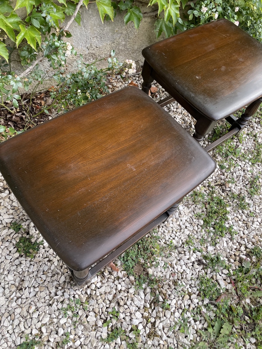 Pair Of Stained Wooden End Tables, England -photo-7