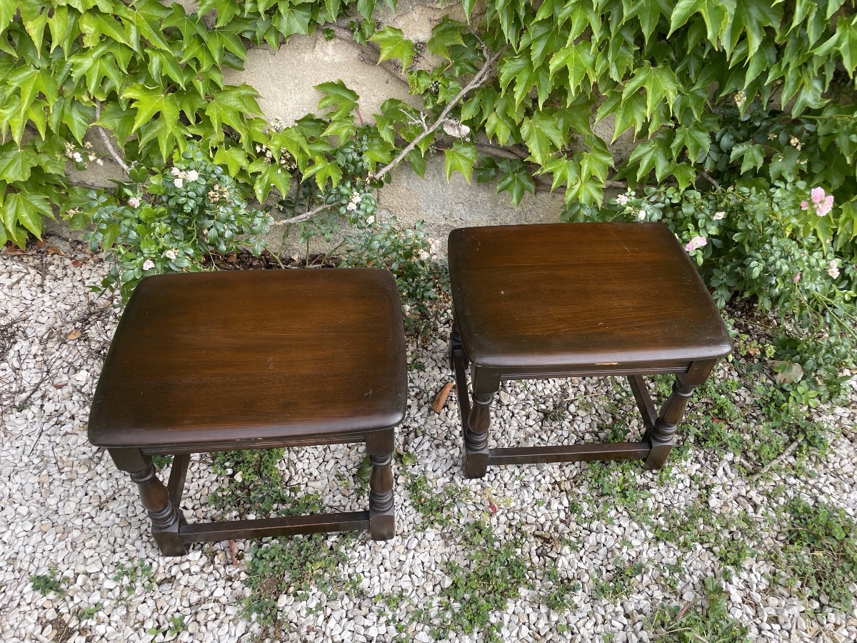 Pair Of Stained Wooden End Tables, England -photo-8
