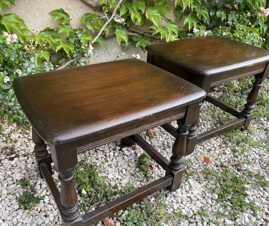 Pair Of Stained Wooden End Tables, England 