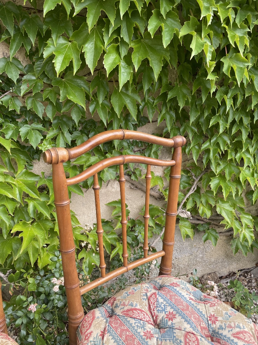 The Pair Of Small Bamboo-style Wooden Chairs-photo-2
