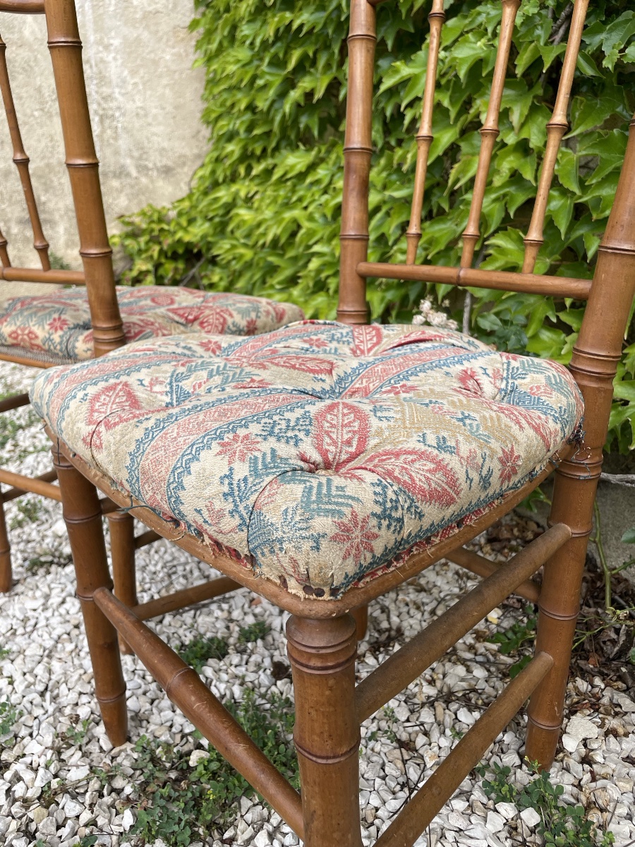 The Pair Of Small Bamboo-style Wooden Chairs-photo-3