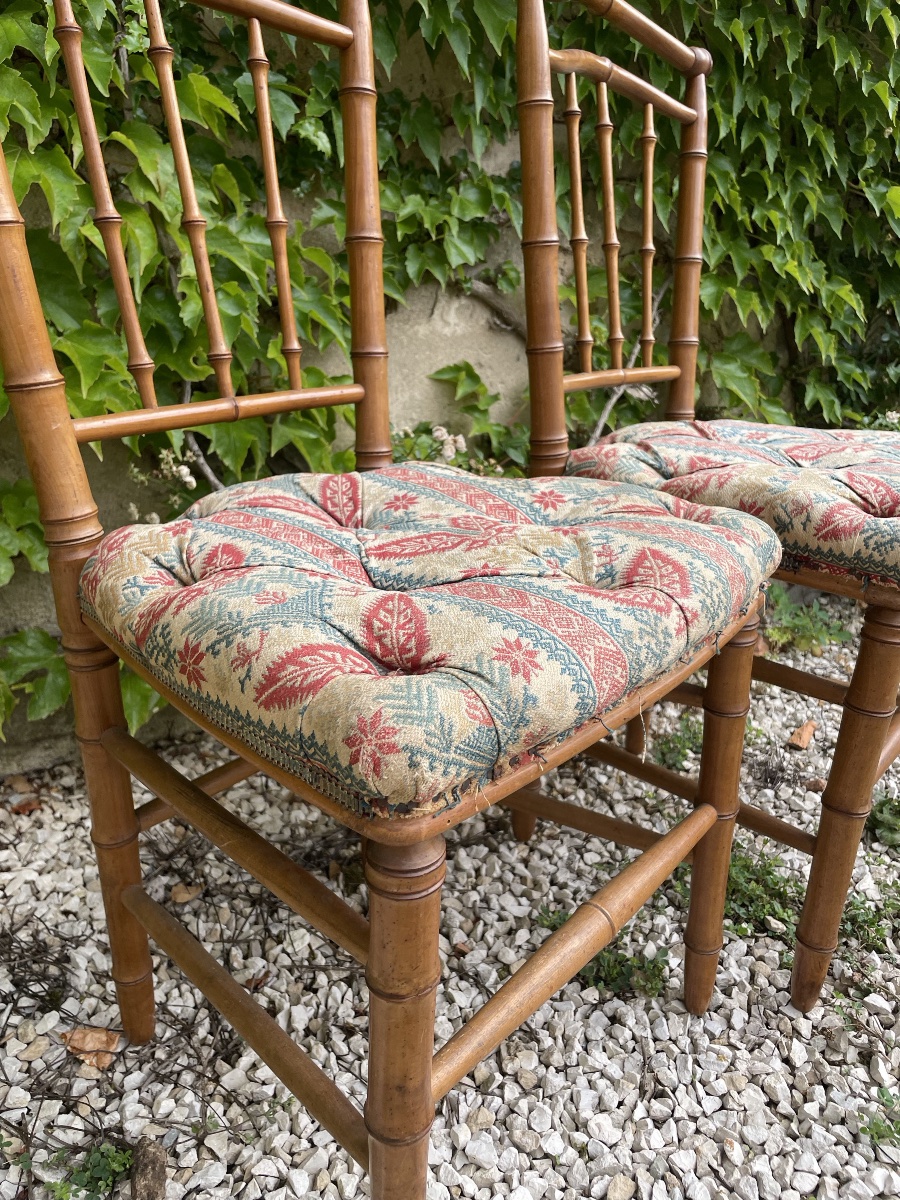The Pair Of Small Bamboo-style Wooden Chairs-photo-4