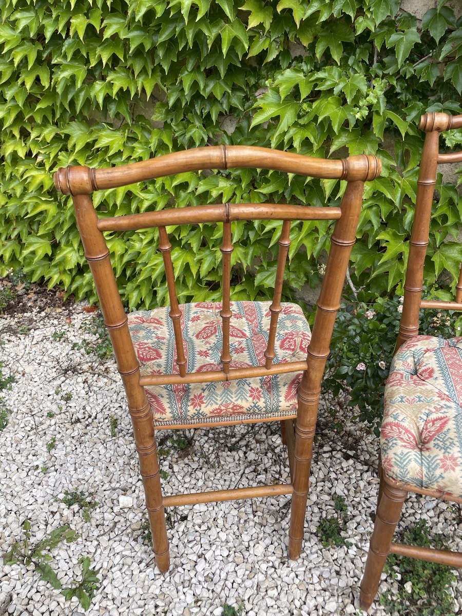 The Pair Of Small Bamboo-style Wooden Chairs-photo-1