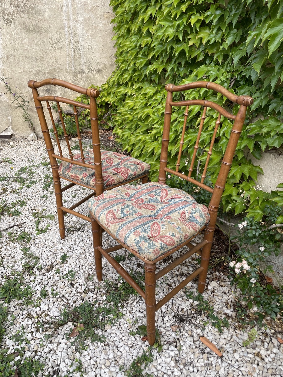The Pair Of Small Bamboo-style Wooden Chairs-photo-2