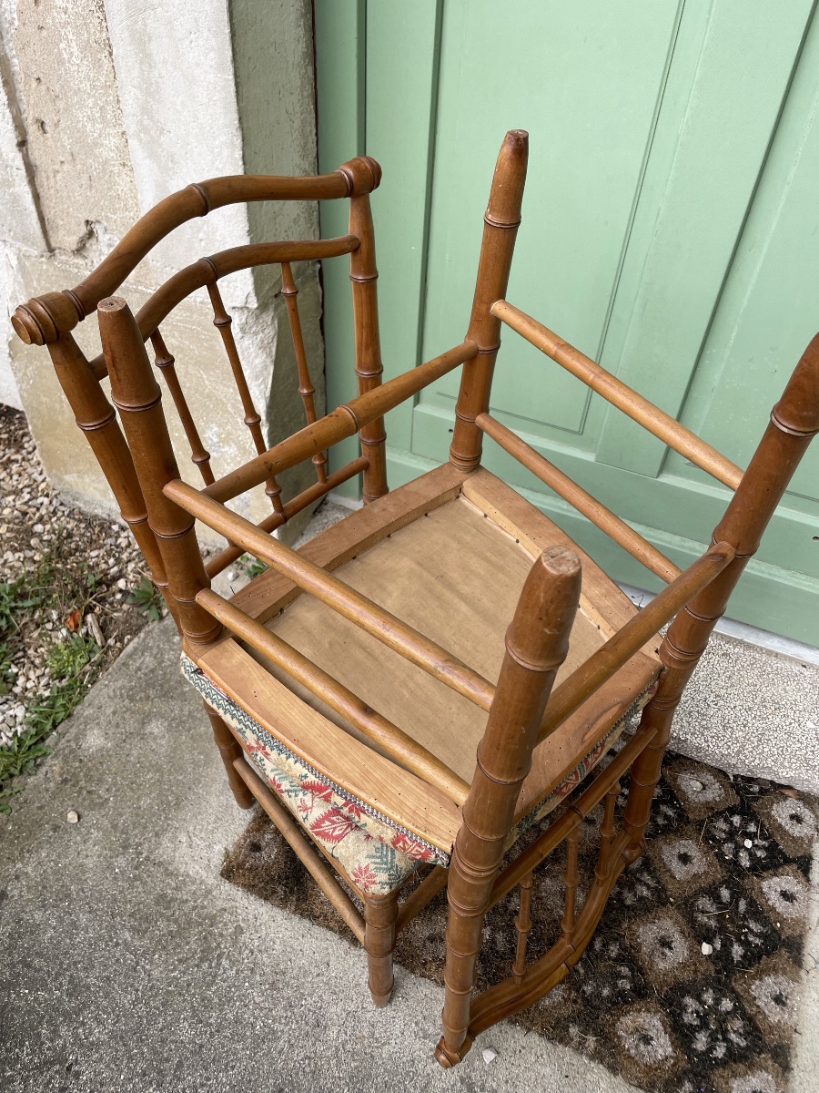 The Pair Of Small Bamboo-style Wooden Chairs-photo-3
