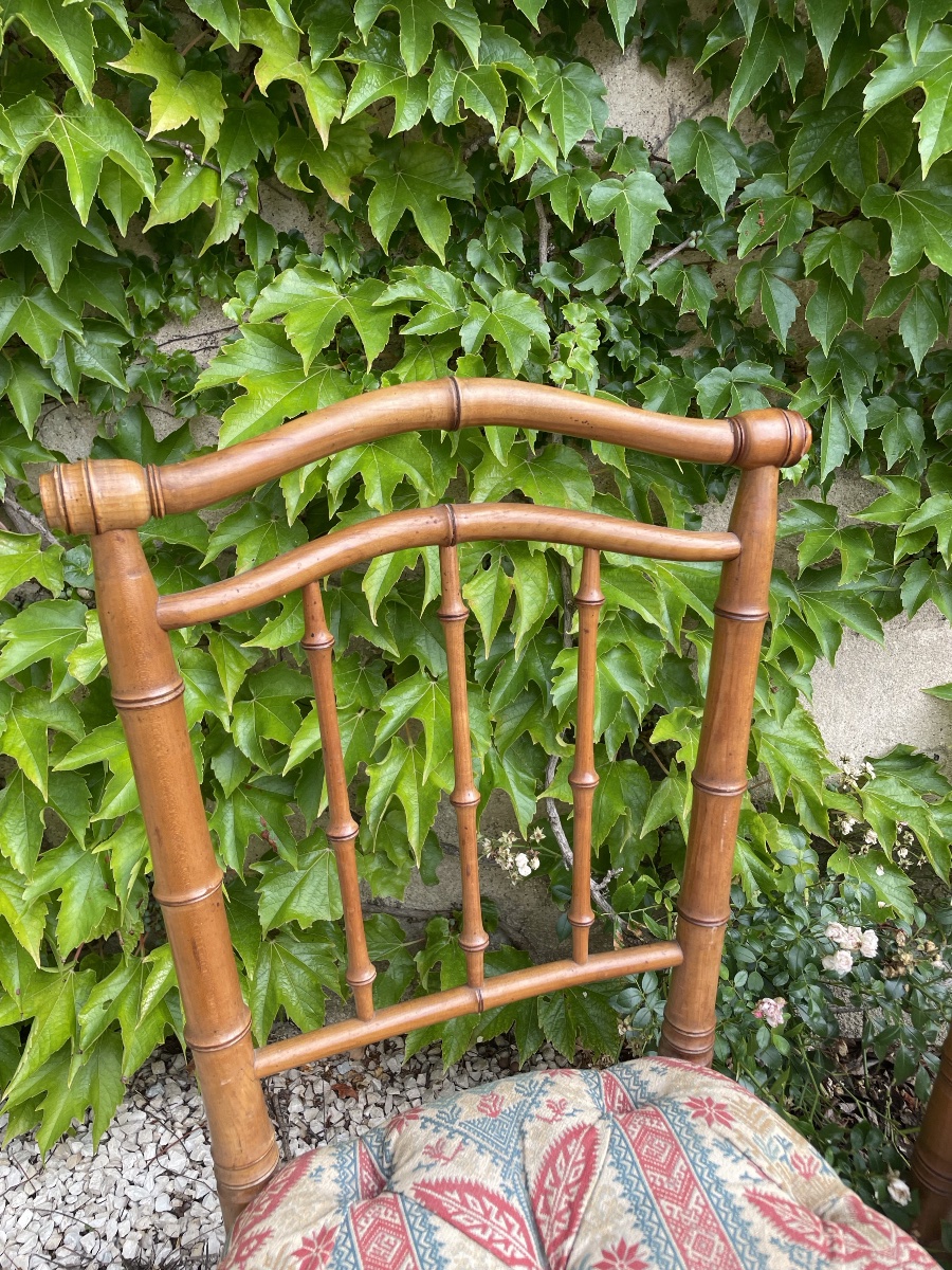 The Pair Of Small Bamboo-style Wooden Chairs-photo-4