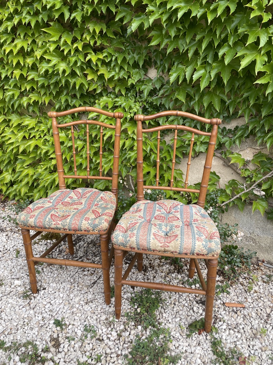 The Pair Of Small Bamboo-style Wooden Chairs-photo-6